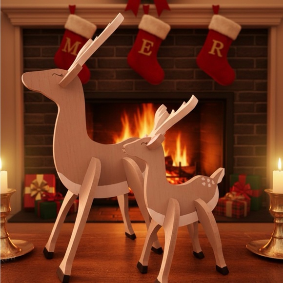 Crafty Cuties Other - Wooden Reindeer Holiday Decor Set - Brown